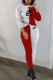 Red Fashion Casual Print Patchwork O Neck Long Sleeve Two Pieces