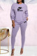 Light Purple Fashion Casual Print Letter O Neck Long Sleeve Two Pieces