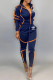 Tibetan Blue Fashion British Style Print Patchwork Turndown Collar Long Sleeve Two Pieces