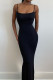 Black Sexy Solid Patchwork Spaghetti Strap Sling Dress Dresses
