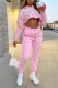 Pink Casual Print Patchwork Hooded Collar Long Sleeve Two Pieces