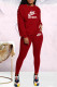 Red Fashion Casual Print Letter O Neck Long Sleeve Two Pieces