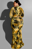 Yellow Sexy O Neck HOLLOWED OUT Print Pattern