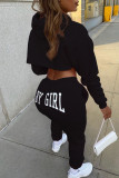 Pink Casual Print Patchwork Hooded Collar Long Sleeve Two Pieces