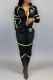 Black Fashion British Style Print Patchwork Turndown Collar Long Sleeve Two Pieces