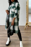 Yellow Casual Plaid Split Joint Turndown Collar Outerwear