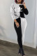 Black Gray Fashion British Style Print Patchwork O Neck Long Sleeve Two Pieces