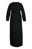 Black Casual Solid Split Joint High Opening V Neck Straight Plus Size Dresses