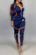 Tibetan Blue Fashion British Style Print Patchwork Turndown Collar Long Sleeve Two Pieces