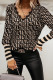 Black Fashion Casual Print Patchwork V Neck Tops