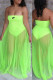Fluorescent Green Fashion Street Solid Patchwork See-through Strapless Princess Dresses
