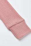 Pink Casual Solid Patchwork Buckle Slit V Neck Long Sleeve Two Pieces