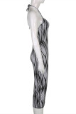 Black Fashion Sexy Print Backless Spaghetti Strap Long Dress Dresses