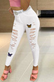 White Street Ripped Embroidered Patchwork High Waist Denim Jeans
