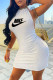 White Fashion Celebrities Print Backless Halter One Step Skirt Dresses