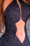 Grey Sexy Solid Patchwork See-through Halter One Step Skirt Dresses