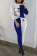 Gray Blue Fashion British Style Print Patchwork O Neck Long Sleeve Two Pieces