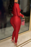 Black Sexy Solid Patchwork See-through O Neck Regular Jumpsuits