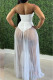 White Fashion Street Solid Patchwork See-through Strapless Princess Dresses
