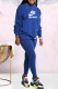 Blue Fashion Casual Print Letter O Neck Long Sleeve Two Pieces