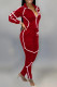 Red Fashion British Style Print Patchwork Turndown Collar Long Sleeve Two Pieces