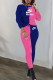 Rose Red Blue Fashion Casual Print Patchwork O Neck Long Sleeve Two Pieces