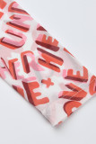 Pink Fashion Sexy Letter Print See-through Turtleneck Long Sleeve Two Pieces