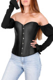 White One word collar Long Sleeve Patchwork Solid backless Tops