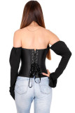 White One word collar Long Sleeve Patchwork Solid backless Tops