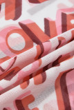 Pink Fashion Sexy Letter Print See-through Turtleneck Long Sleeve Two Pieces