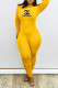 Yellow Fashion Street Letter Patchwork O Neck Jumpsuits
