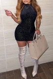 Black Fashion Sexy Print Basic Half A Turtleneck Sleeveless Dress