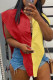 Yellow Red Fashion Casual Patchwork Solid Asymmetrical Turndown Collar Tops