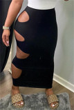 Grey Sexy Casual Solid Hollowed Out Regular High Waist Skirt