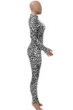 White Sexy Print Leopard Split Joint Half A Turtleneck Regular Jumpsuits