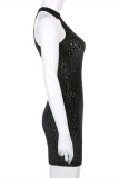 Black Fashion Sexy Print Basic Half A Turtleneck Sleeveless Dress