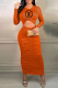 Orange Fashion Street Letter Fold O Neck One Step Skirt Dresses