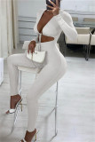 Black Sexy Casual Solid Bandage Hollowed Out V Neck Skinny Jumpsuits
