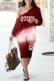 Blue Fashion Casual Gradual Change Letter Printing Oblique Collar Long Sleeve Two Pieces