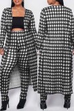 Black Fashion Casual Print Cardigan Pants Long Sleeve Two Pieces