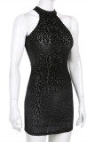 Black Fashion Sexy Print Basic Half A Turtleneck Sleeveless Dress