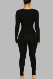 Black Sexy Casual Solid Bandage Hollowed Out V Neck Skinny Jumpsuits