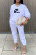 White Fashion Casual Print Patchwork O Neck Long Sleeve Two Pieces