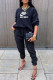 Black Fashion Casual Print Patchwork O Neck Long Sleeve Two Pieces