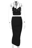 Yellow Fashion Sexy Solid Hollowed Out Backless Halter Sleeveless Two Pieces