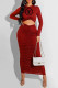 Burgundy Fashion Street Letter Fold O Neck One Step Skirt Dresses