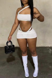 White Fashion Sexy Solid Backless Strapless Sleeveless Two Pieces