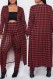 Red Fashion Casual Print Cardigan Pants Long Sleeve Two Pieces