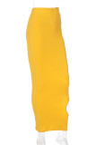 Yellow Sexy Casual Solid Hollowed Out Regular High Waist Skirt
