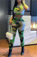 Green Fashion Sexy Print See-through O Neck Short Sleeve Two Pieces
